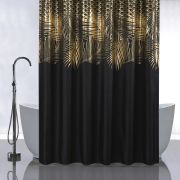 01-107 САНАКС - Штора с рисунком, золотые перья на черном, в ванную комнату, без колец - полиэстэр